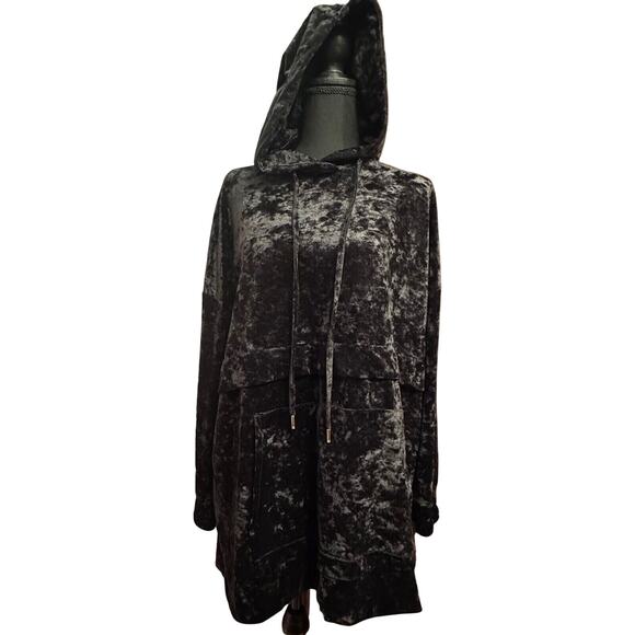 Zara Tops - Zara Top Medium Womens Hooded Velour Black Velvet Long Sleeve Shirt Cozy Winter